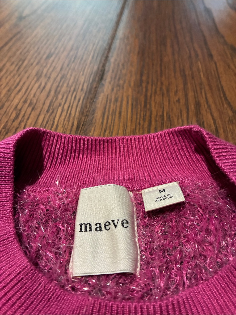 Maeve Sparkle Fuzzy Crewneck Sweater in Bright Pink - Picture 4 of 7